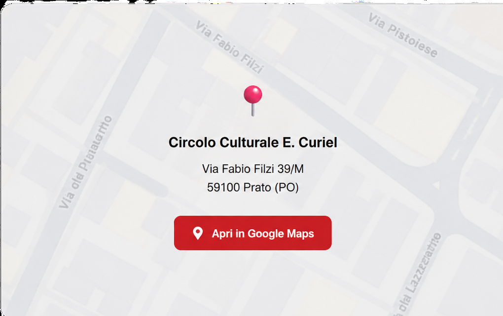 Mappa stilizzata della posizione del Circolo Culturale E. Curiel in via Fabio Filzi 39/M a Prato